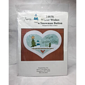 Imaginating Counted Cross Stitch Kit 1403K Winter Wishes w Snowman Button